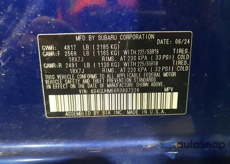 2024 Subaru Crosstrek Limited z USA, uszkodzony, nr VIN 4S4GUHM66R3807226